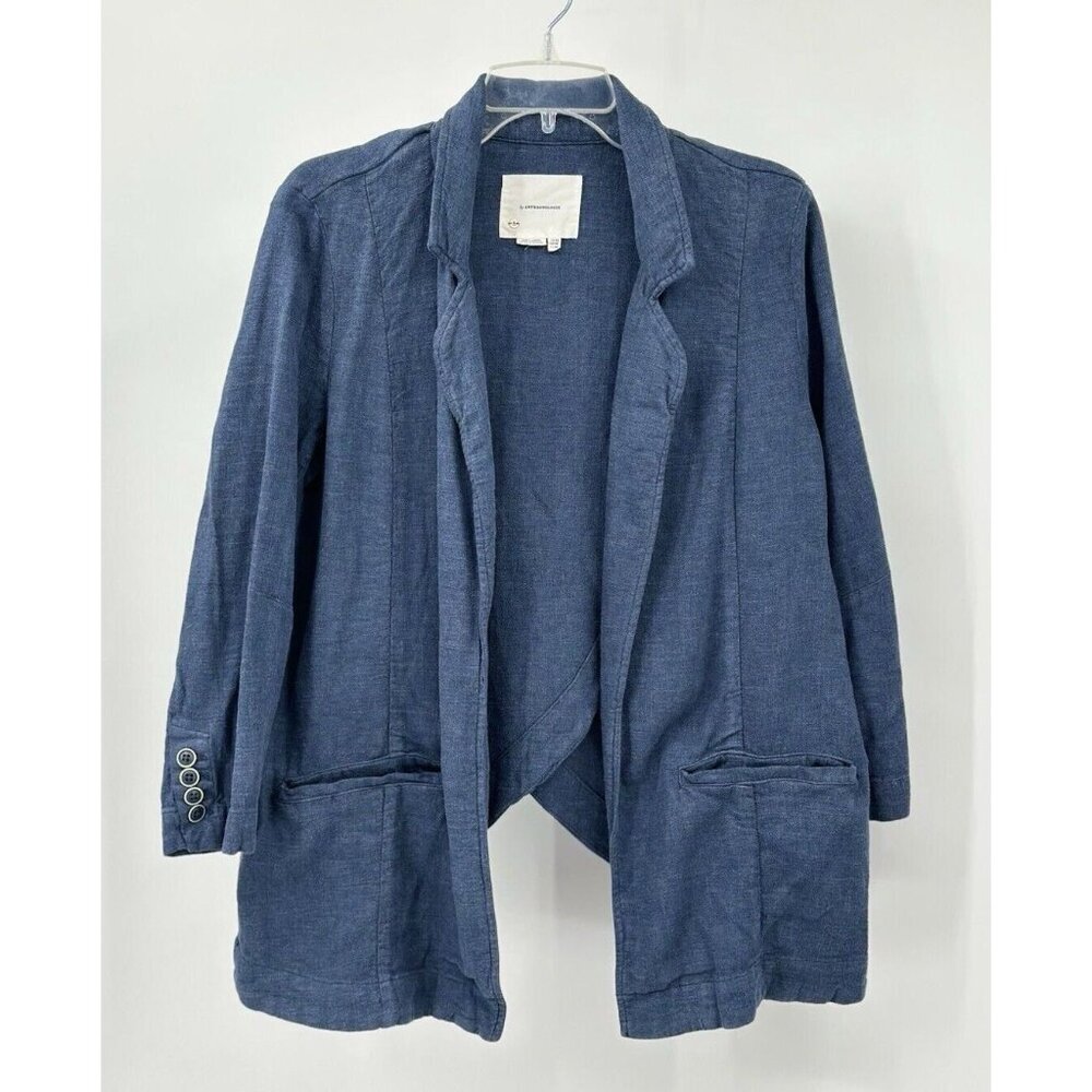 ANTHROPOLOGIE jacket blazer linen blend tulip back casual pockets blue 10